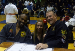 Grandmaster Barton with Master Hillary and Master Jose at a recent tournament
